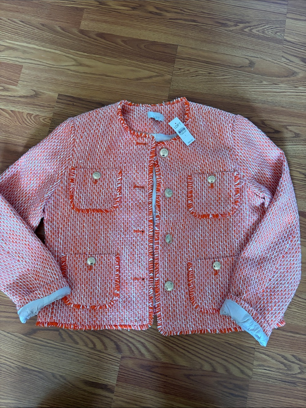 LOFT Coral/Orange Tweed Blazer